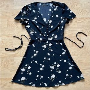 Missguided black floral button front summer dress